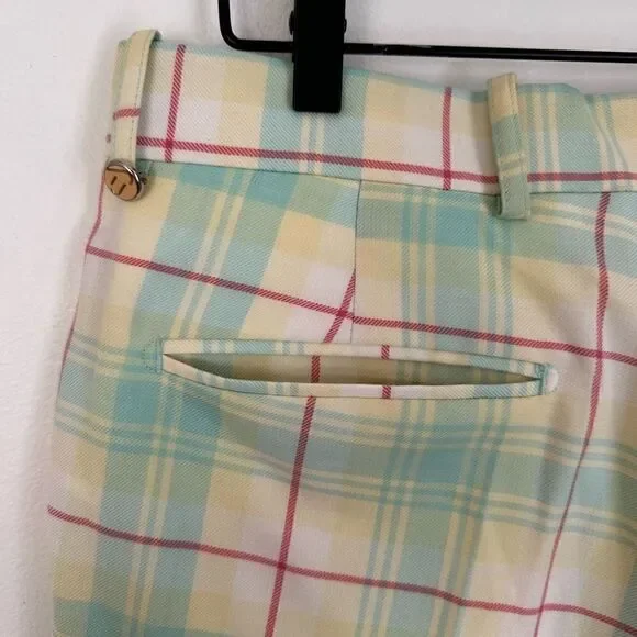 IJP Ian Poulter Design Men’s Yellow Blue Wool Blend Spring Pastel Plaid Golf Pan